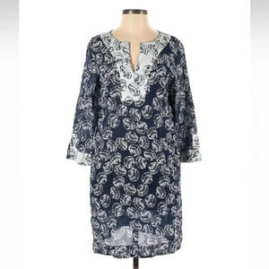Talbots Blue & White Seashell Coastal Swim Tunic Popover Beach Coverup Size XS
